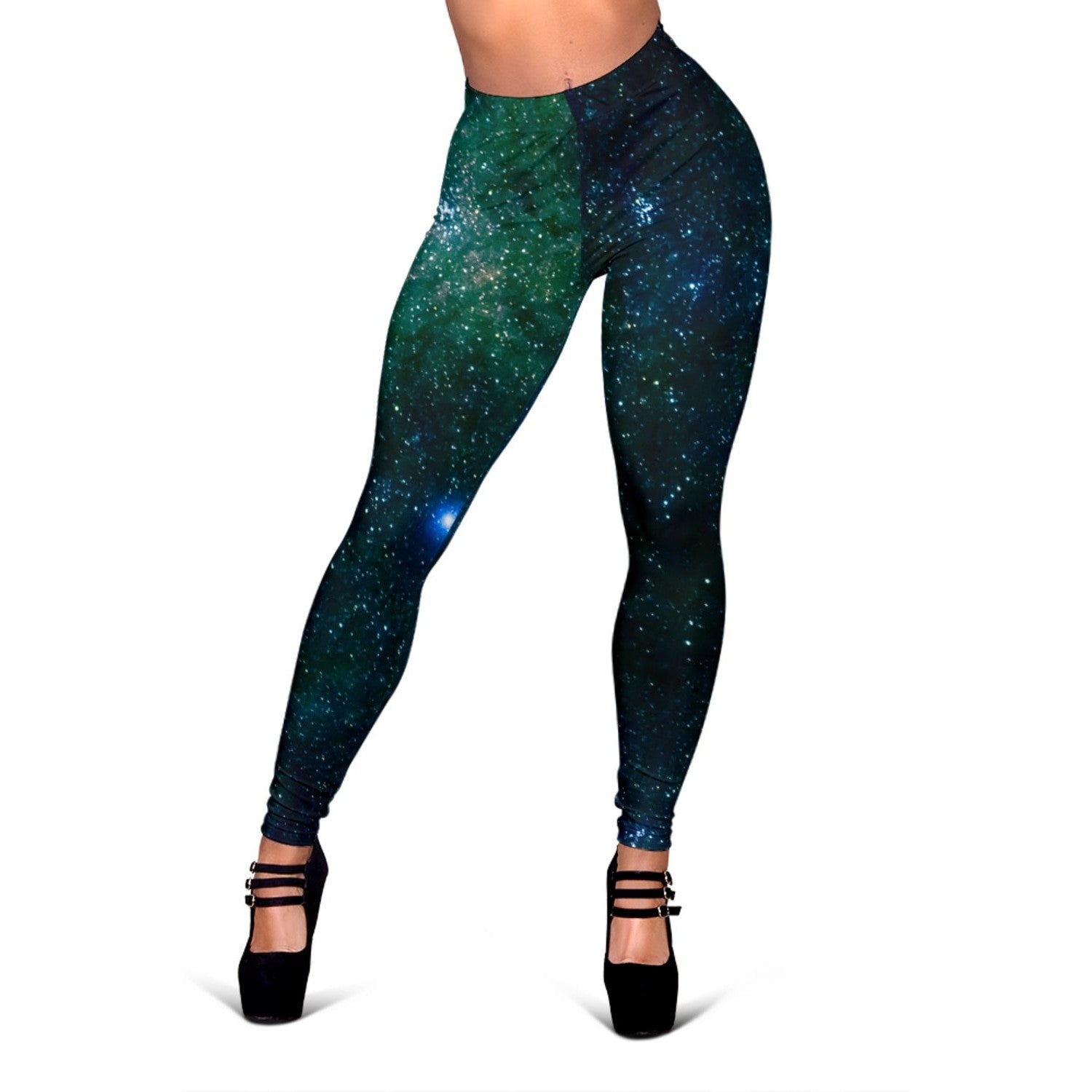 Dark Green Galaxy Space Print Women's Leggings