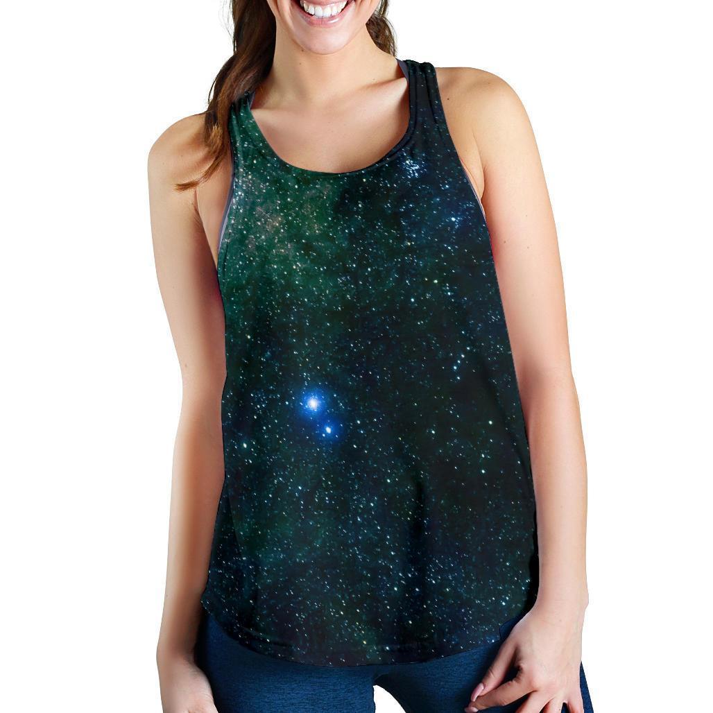 Dark Green Galaxy Space Print Women's Racerback Tank Top