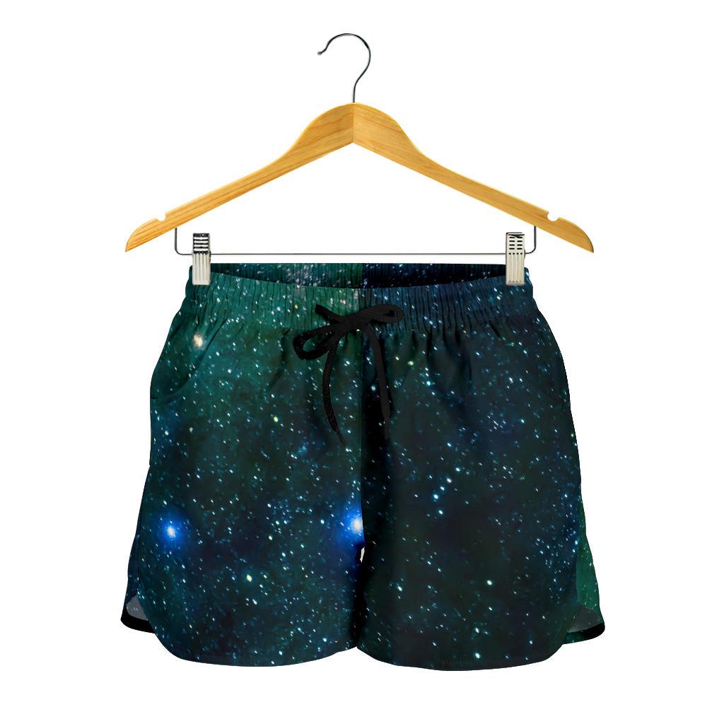 Dark Green Galaxy Space Print Women's Shorts