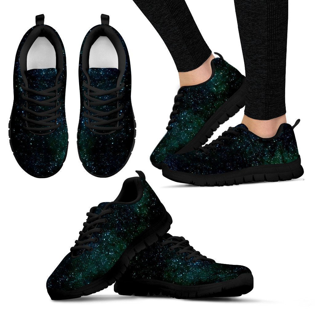 Dark Green Galaxy Space Print Women's Sneakers