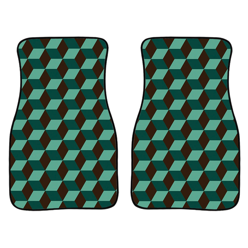 Dark Green Geometric Cube Pattern Print Front Car Floor Mats