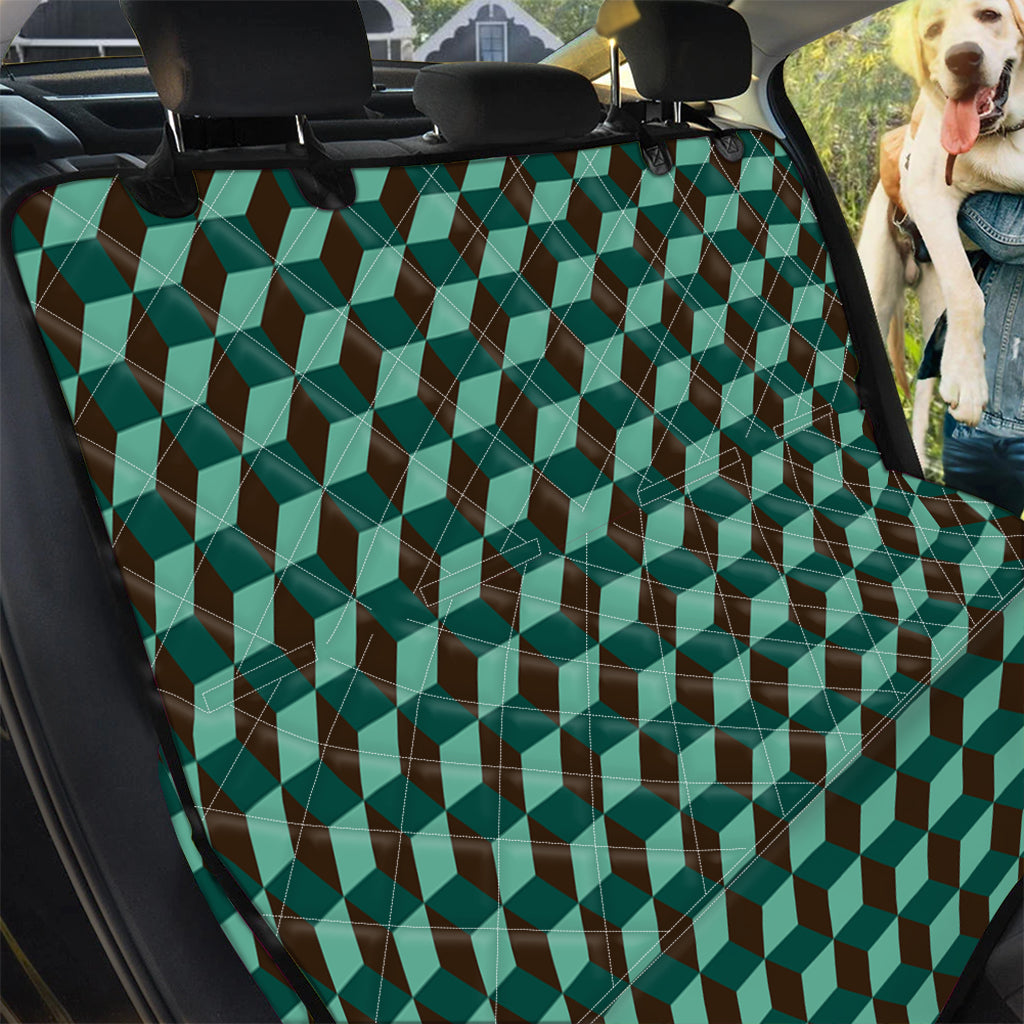 Dark Green Geometric Cube Pattern Print Pet Car Back Seat Cover