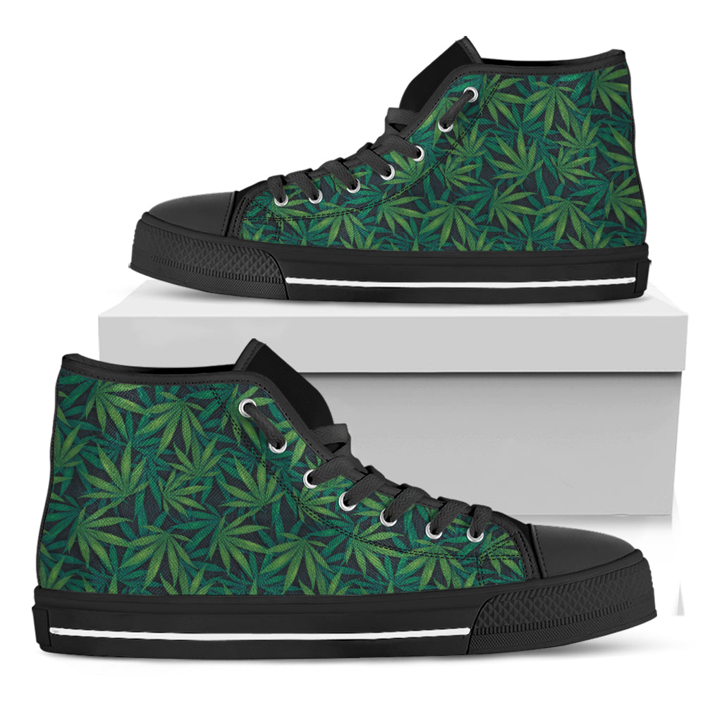 Dark Green Hemp Pattern Print Black High Top Shoes