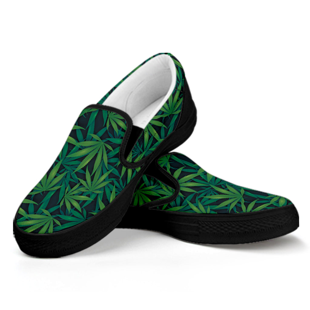 Dark Green Hemp Pattern Print Black Slip On Shoes