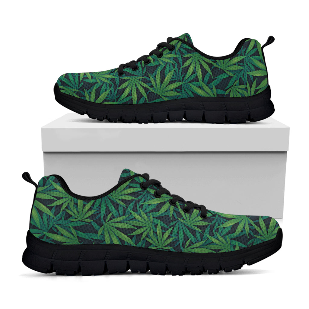 Dark Green Hemp Pattern Print Black Sneakers