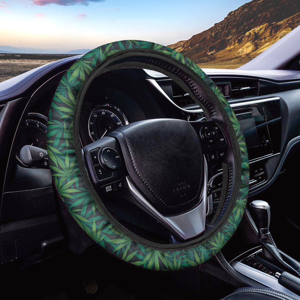 Dark Green Hemp Pattern Print Car Steering Wheel Cover