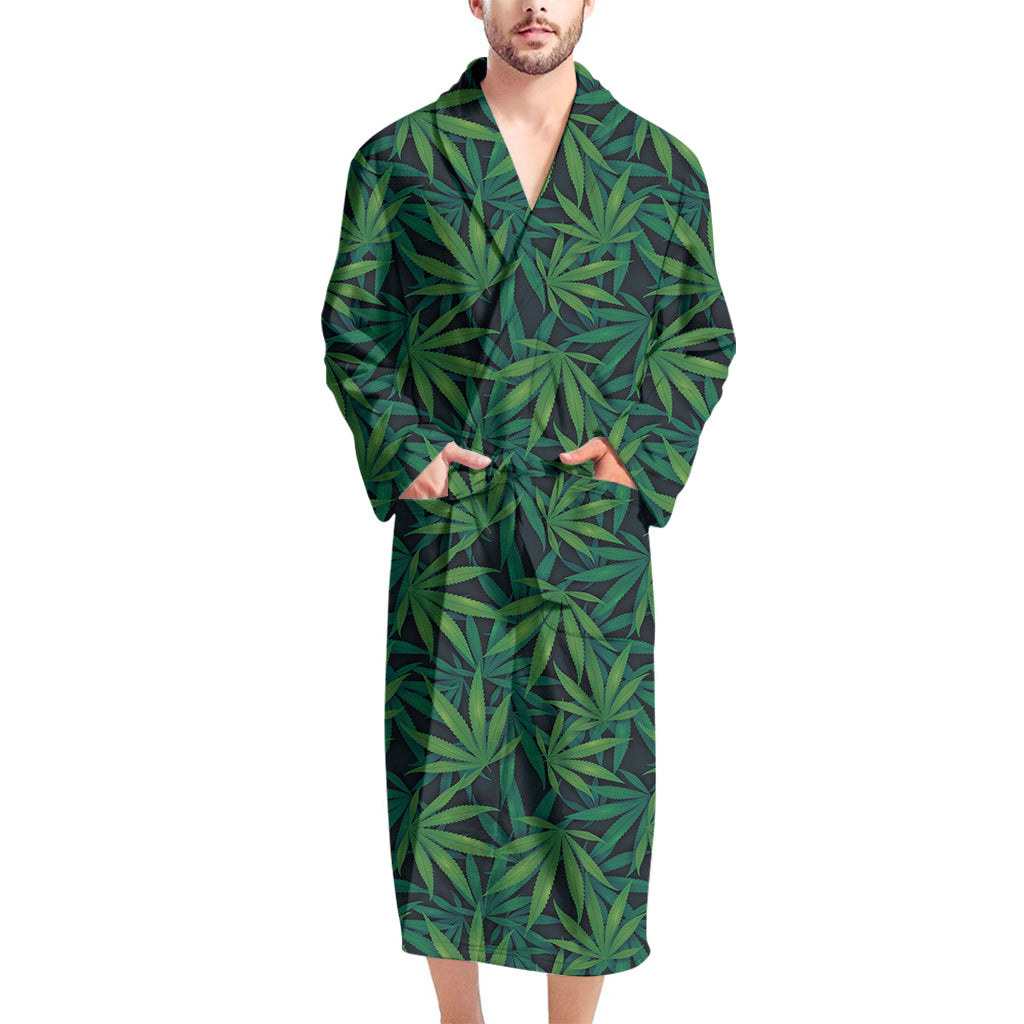 Dark Green Hemp Pattern Print Men's Bathrobe