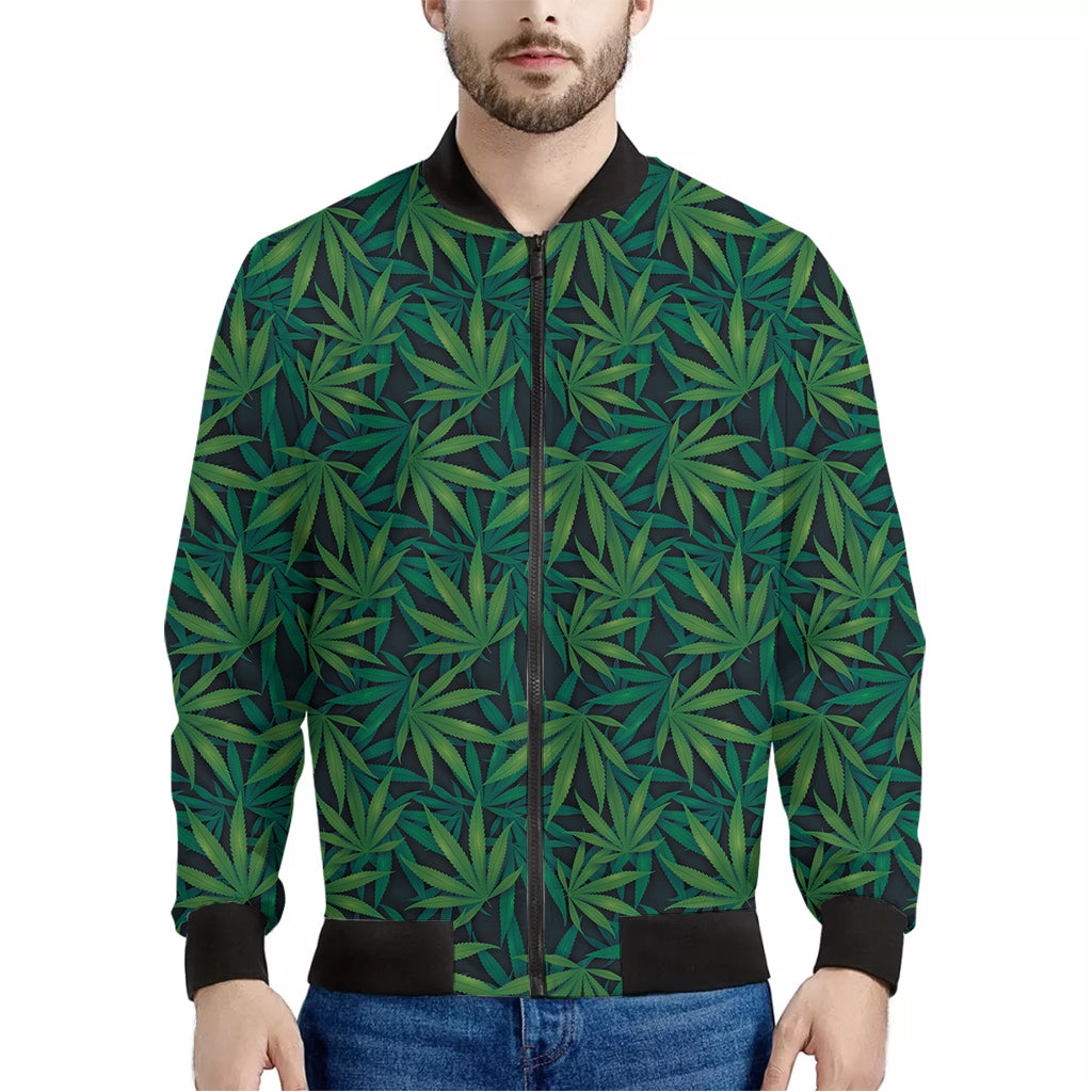 Dark Green Hemp Pattern Print Men's Bomber Jacket