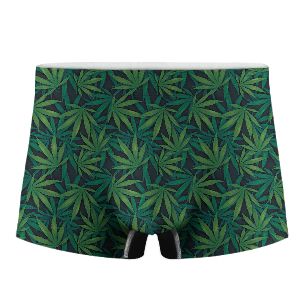 Dark Green Hemp Pattern Print Men's Boxer Briefs