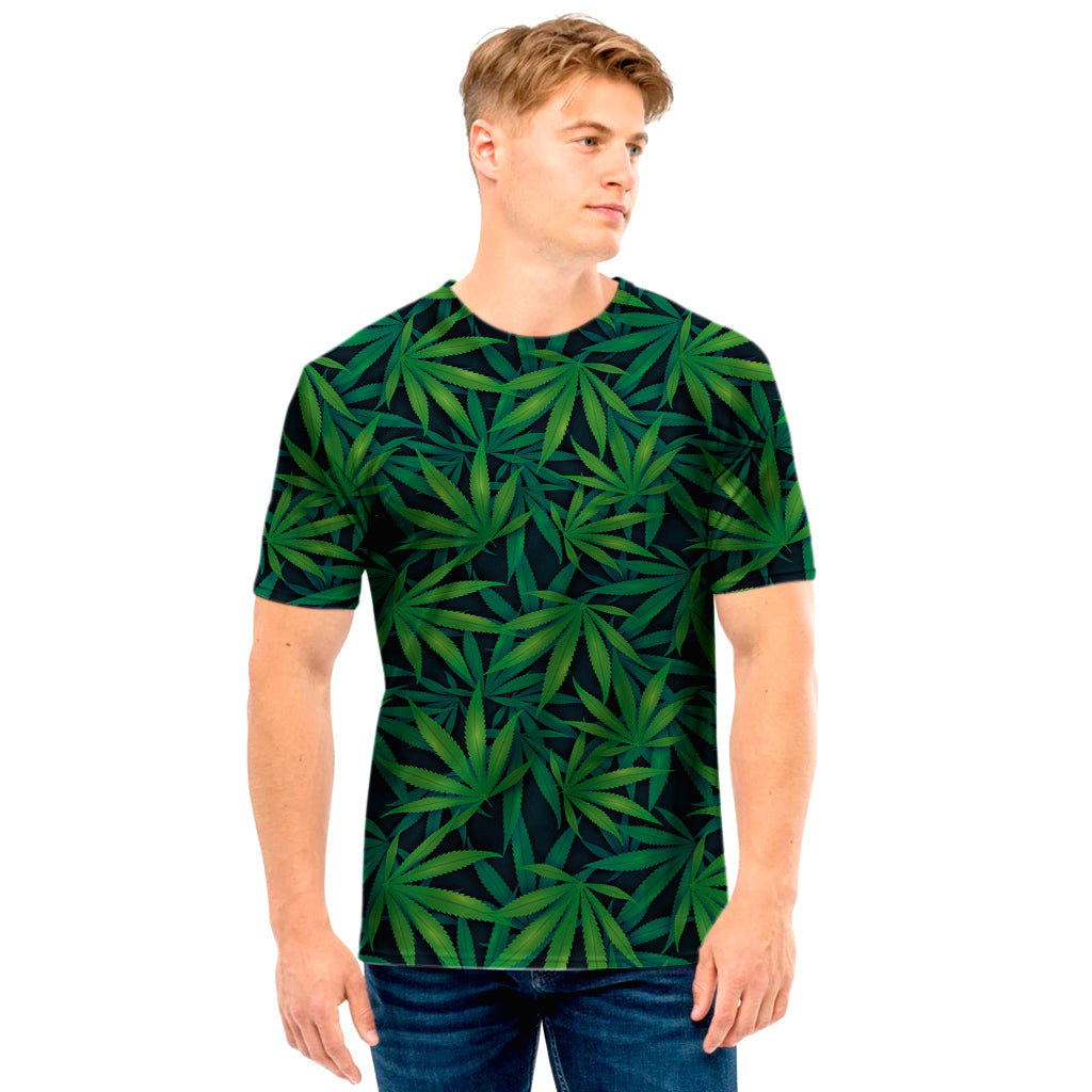 Dark Green Hemp Pattern Print Men's T-Shirt