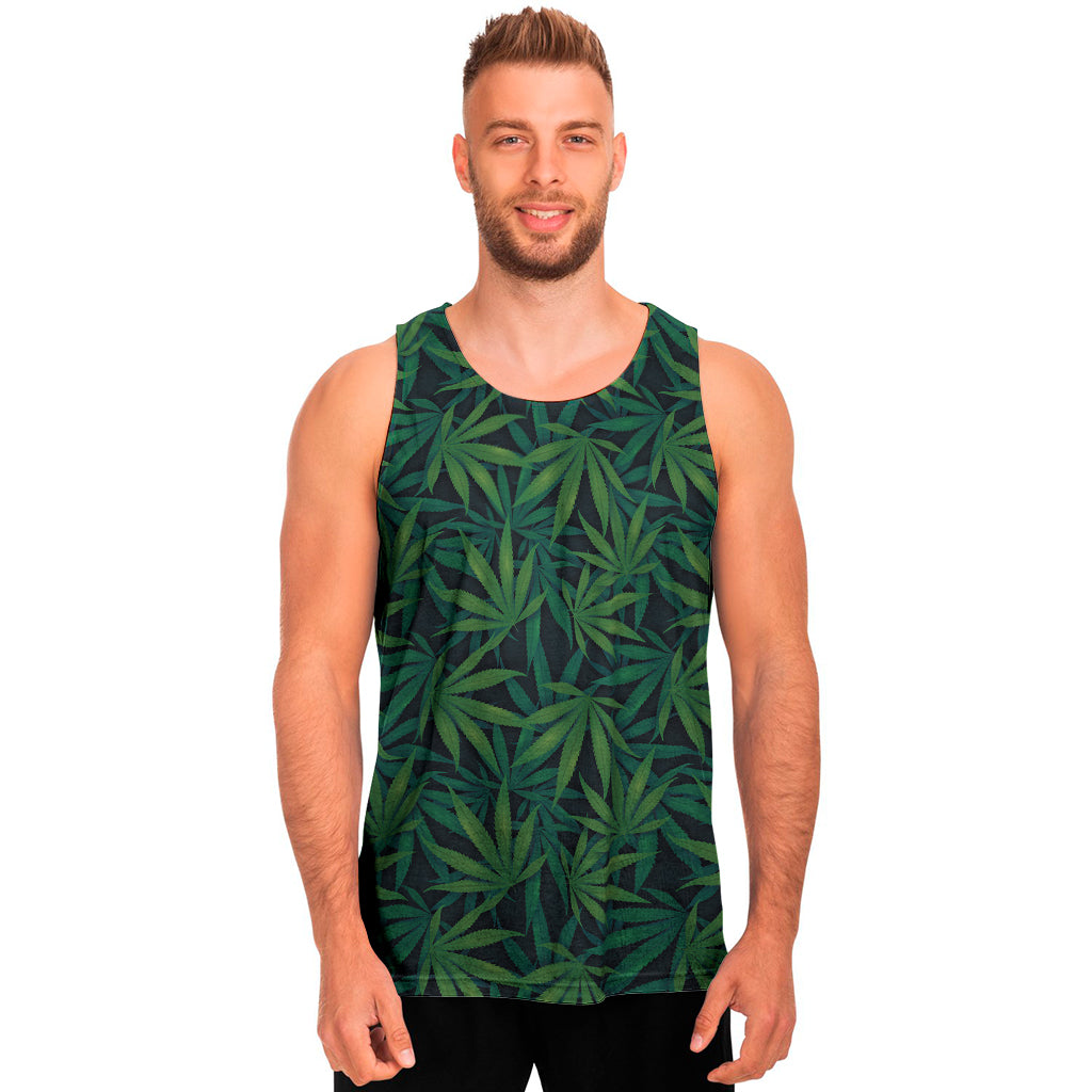 Dark Green Hemp Pattern Print Men's Tank Top