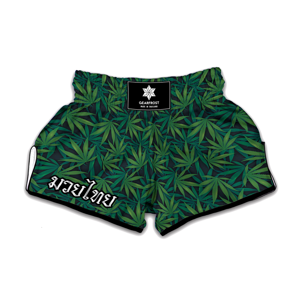 Dark Green Hemp Pattern Print Muay Thai Boxing Shorts