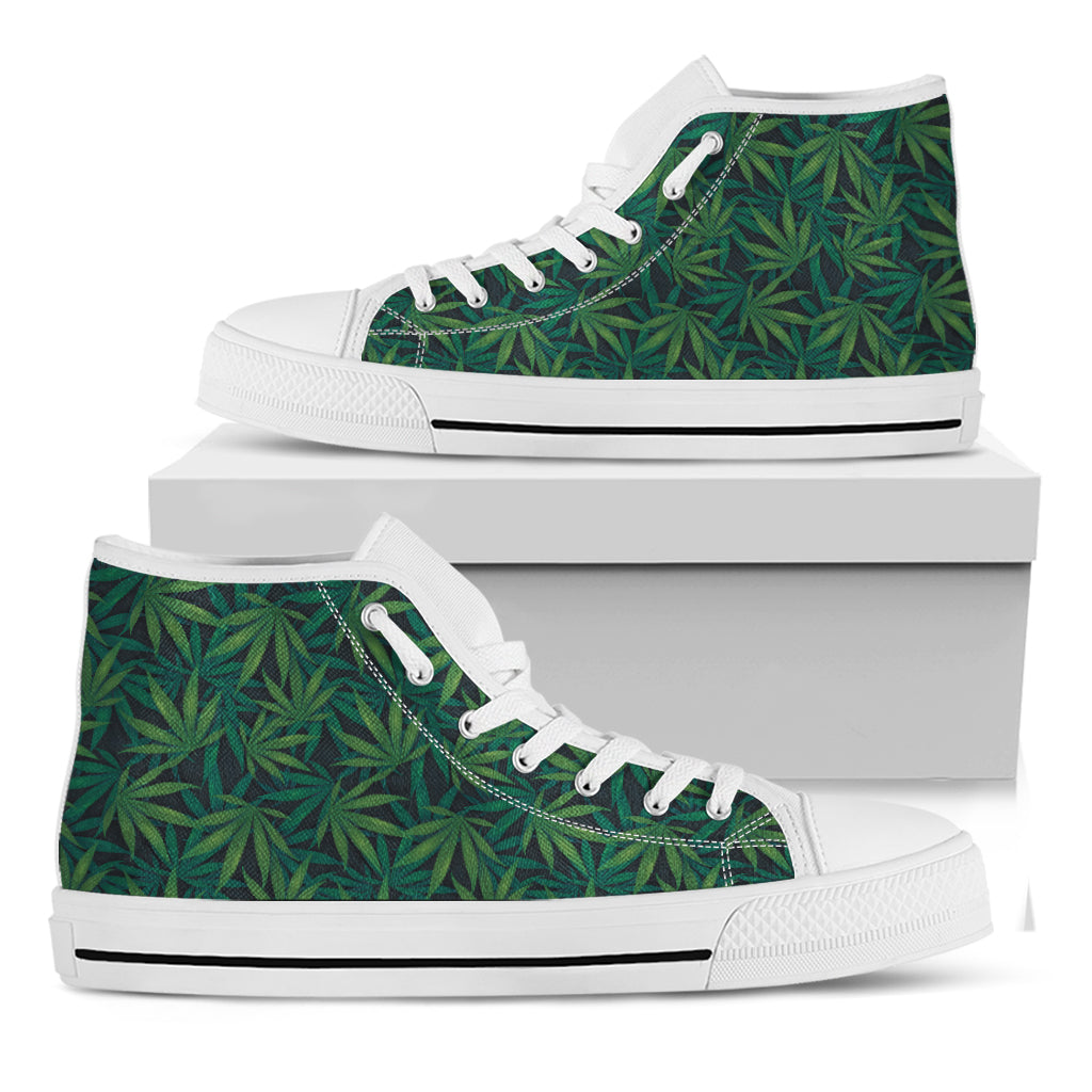 Dark Green Hemp Pattern Print White High Top Shoes