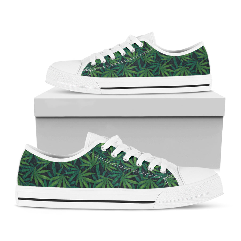 Dark Green Hemp Pattern Print White Low Top Shoes