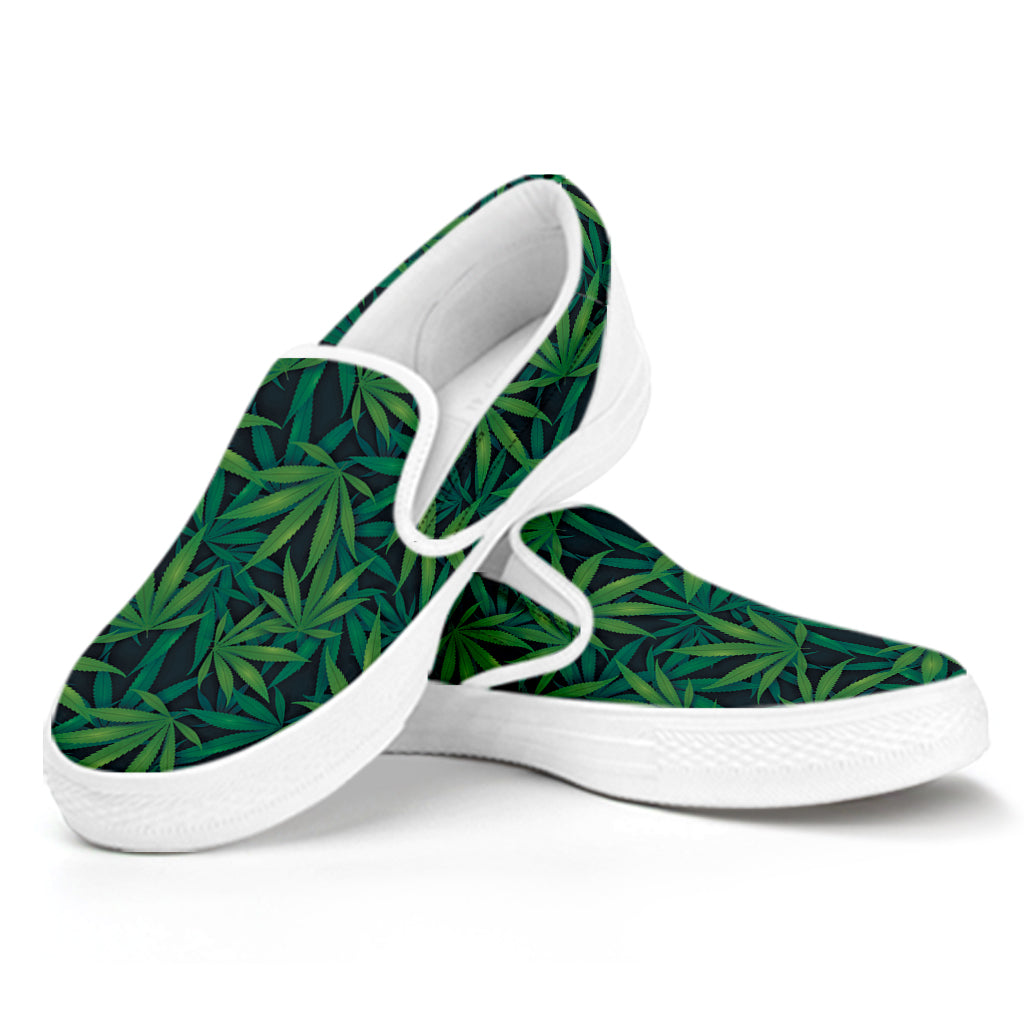 Dark Green Hemp Pattern Print White Slip On Shoes