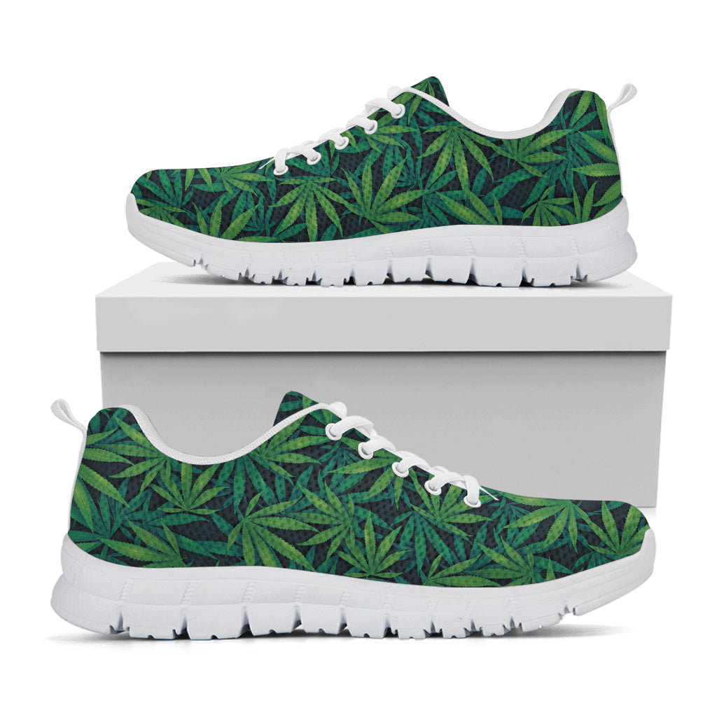 Dark Green Hemp Pattern Print White Sneakers