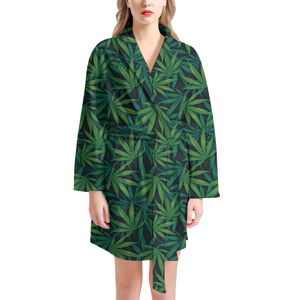 Dark Green Hemp Pattern Print Women's Bathrobe