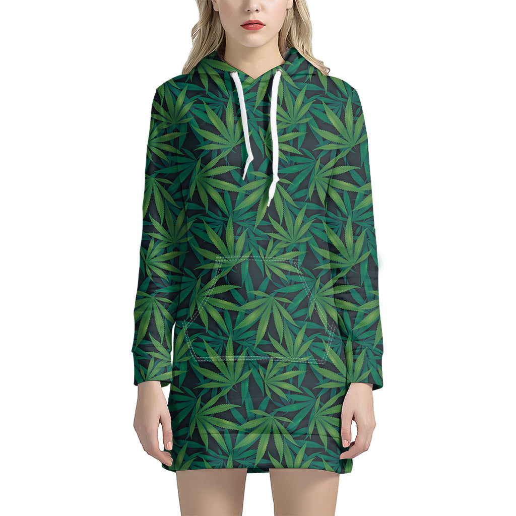 Dark Green Hemp Pattern Print Women's Pullover Hoodie Dress