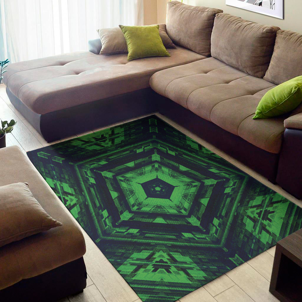 Dark Green Kaleidoscope Print Area Rug