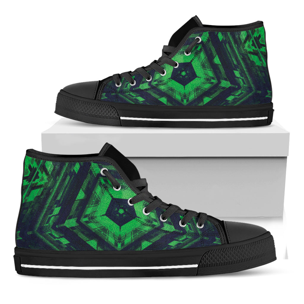 Dark Green Kaleidoscope Print Black High Top Shoes