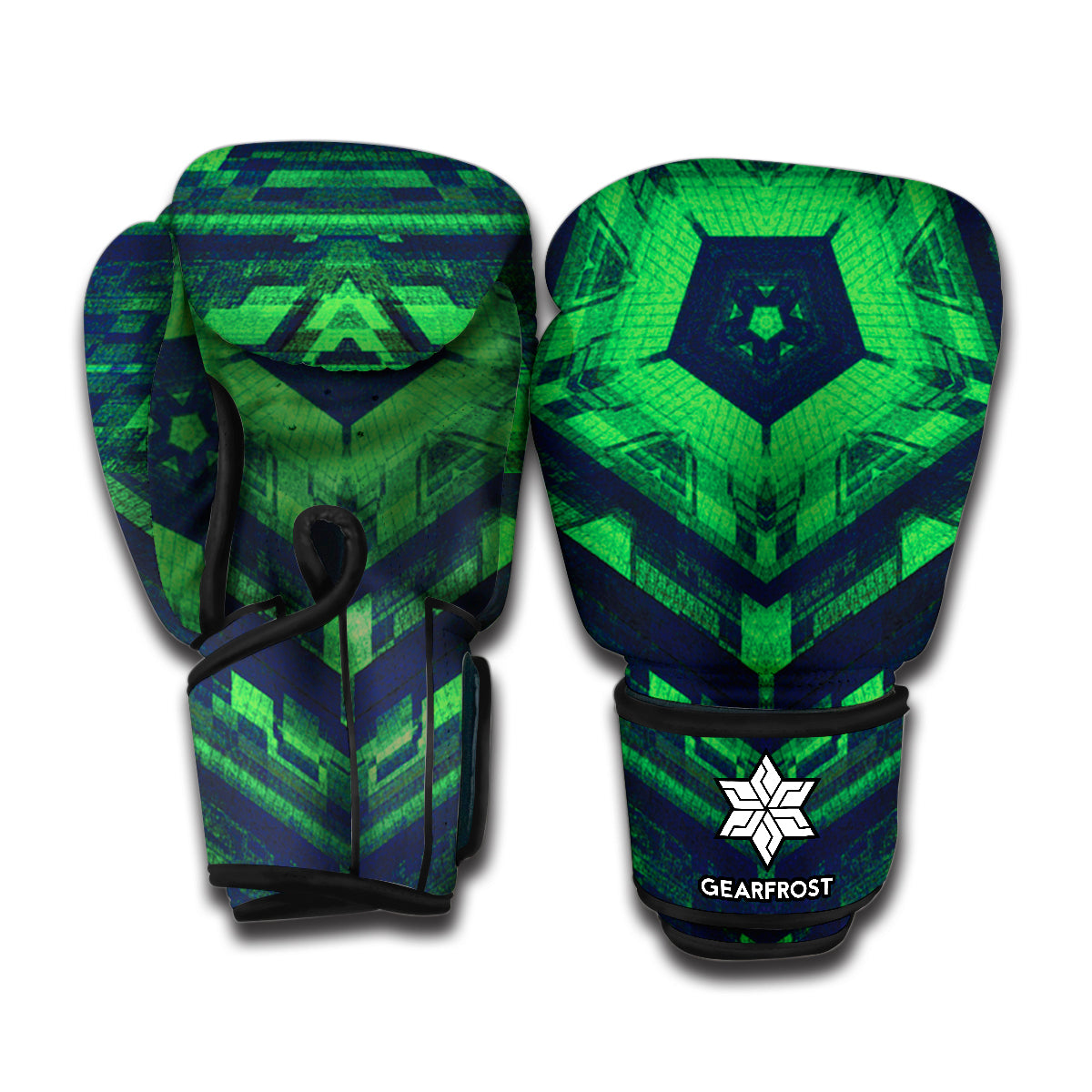 Dark Green Kaleidoscope Print Boxing Gloves