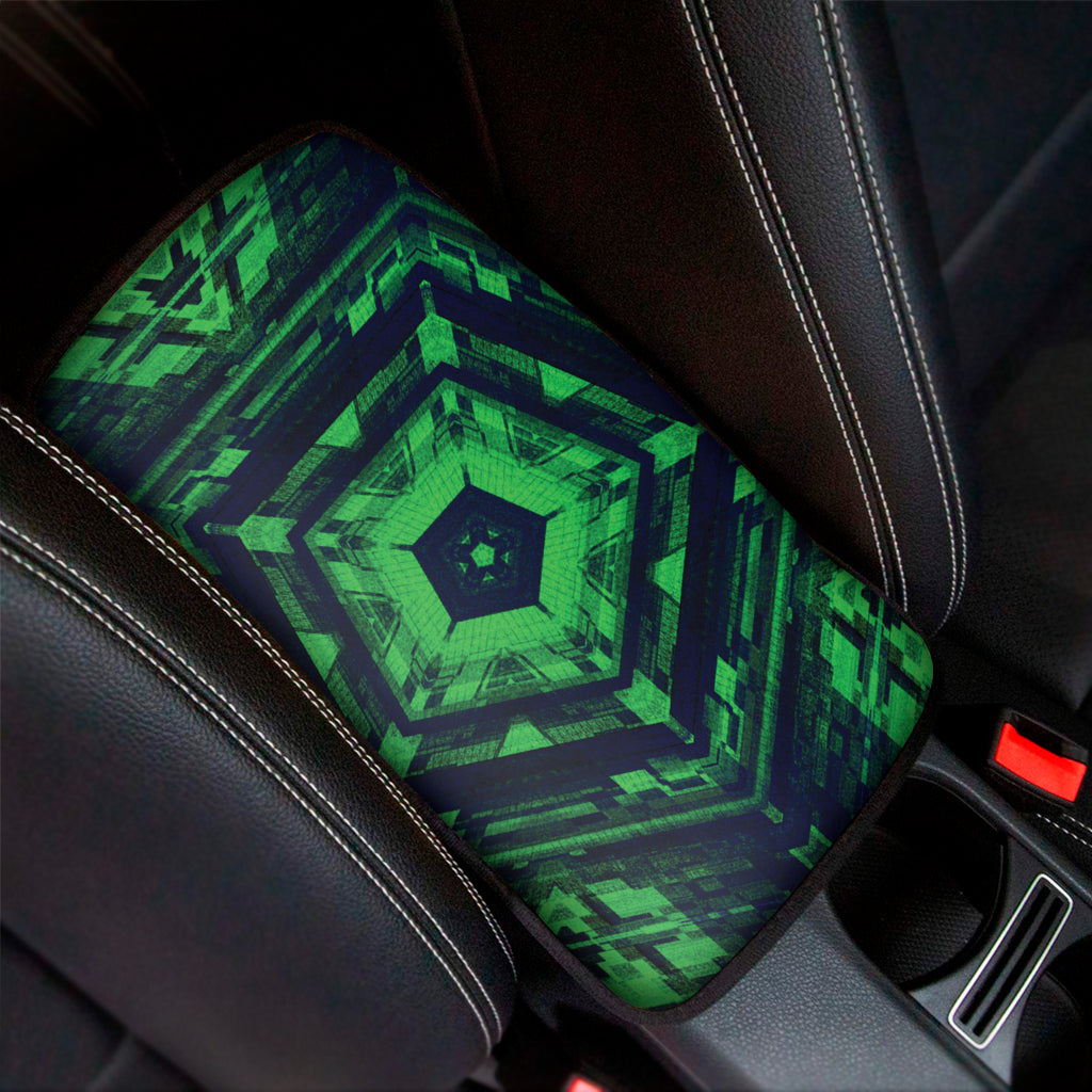 Dark Green Kaleidoscope Print Car Center Console Cover