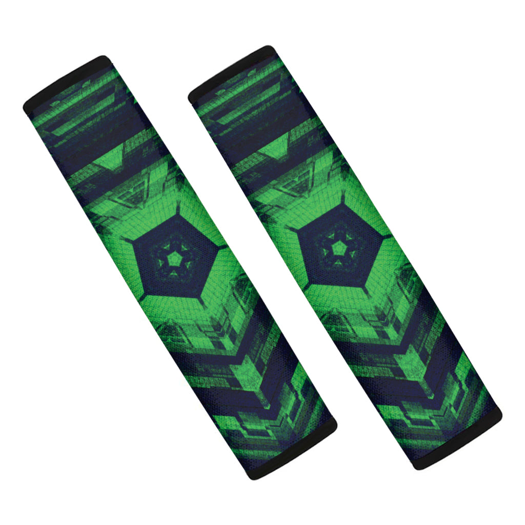 Dark Green Kaleidoscope Print Car Seat Belt Covers