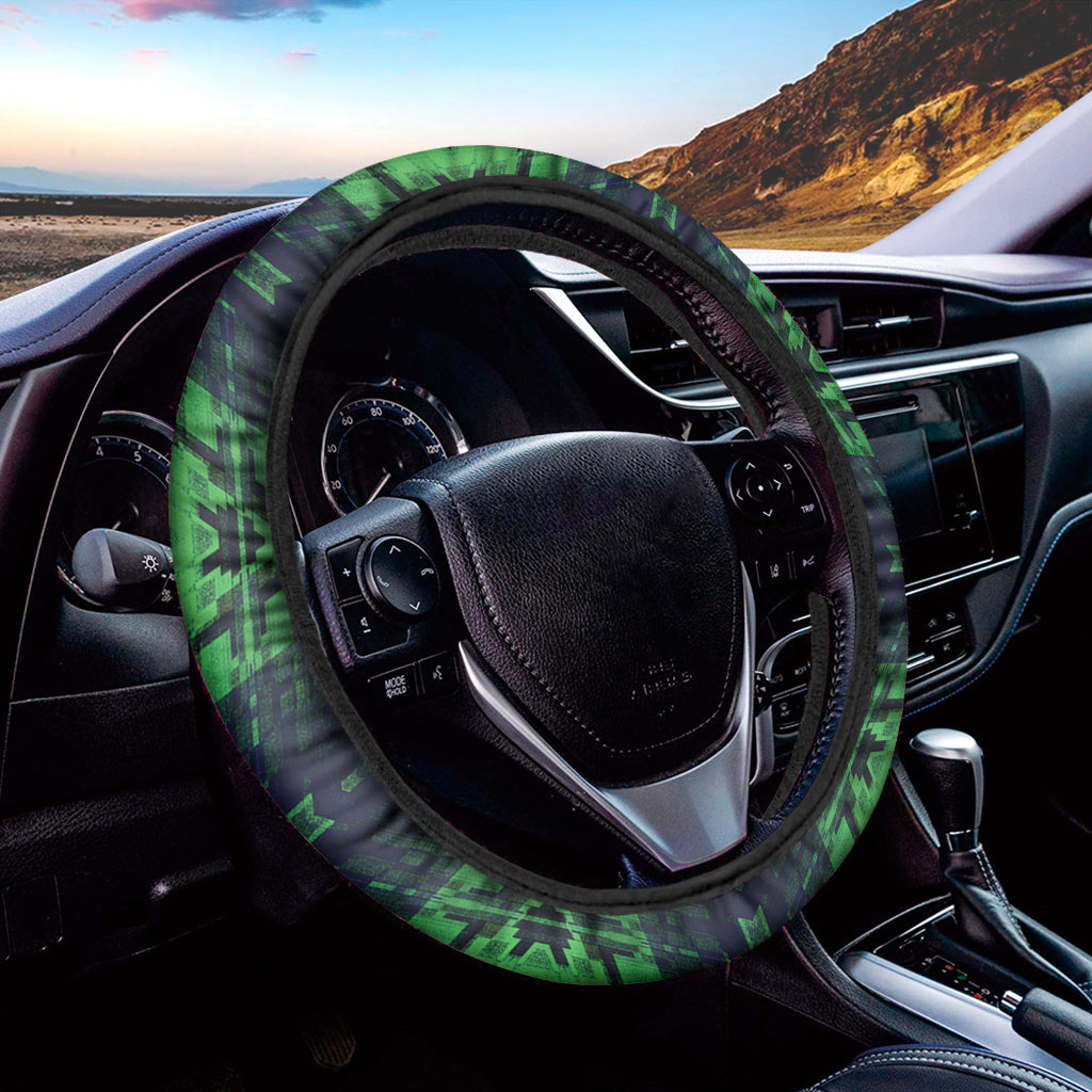 Dark Green Kaleidoscope Print Car Steering Wheel Cover