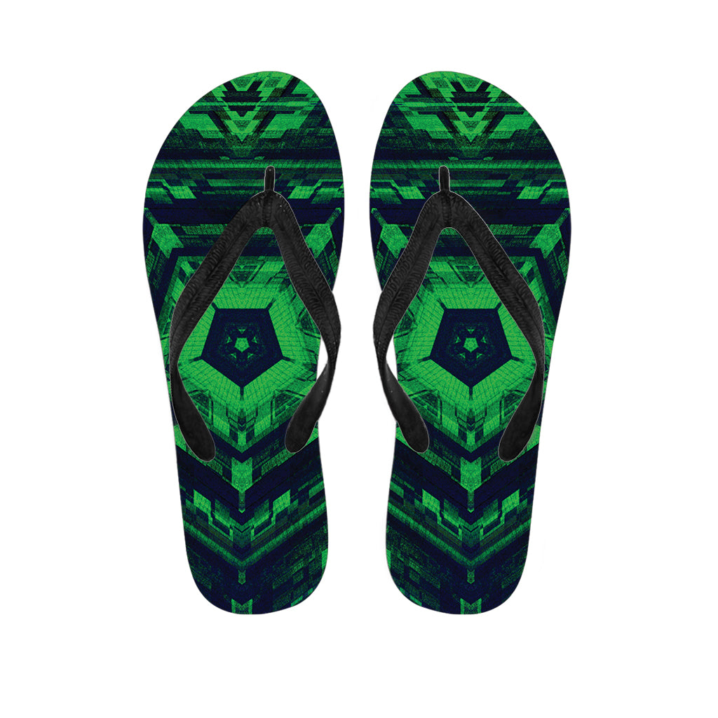 Dark Green Kaleidoscope Print Flip Flops