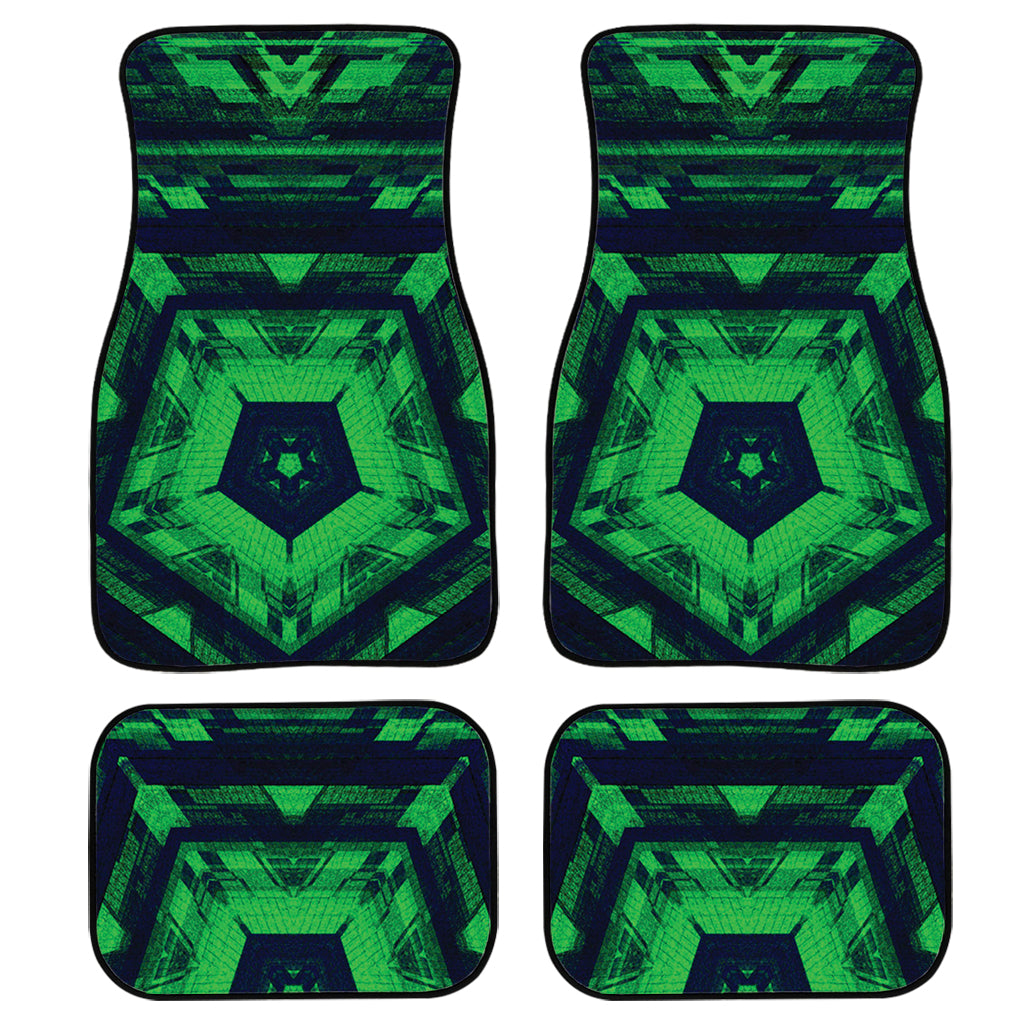 Dark Green Kaleidoscope Print Front and Back Car Floor Mats