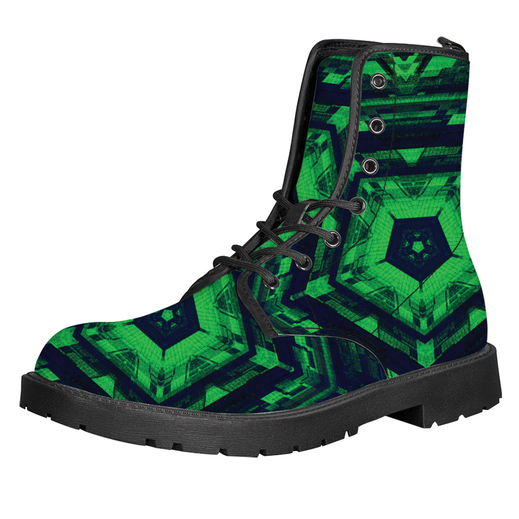 Dark Green Kaleidoscope Print Leather Boots