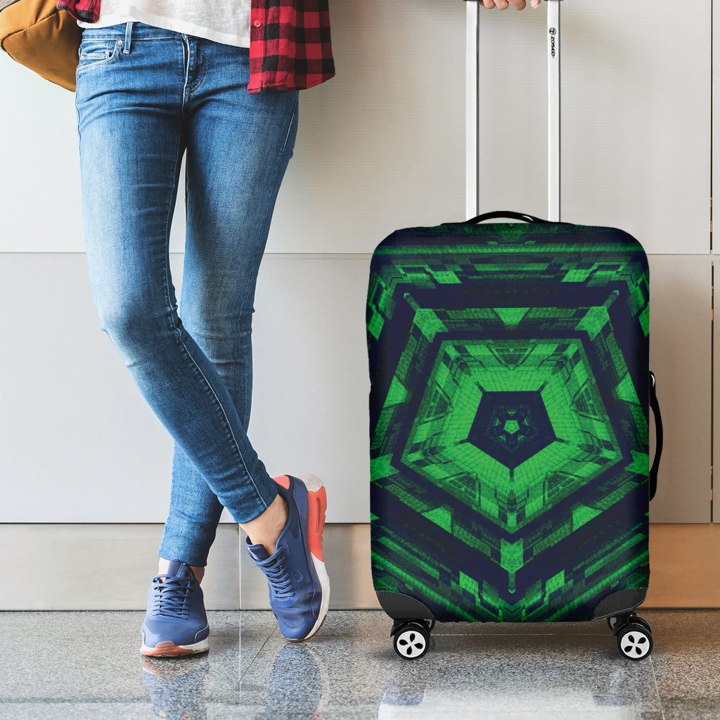 Dark Green Kaleidoscope Print Luggage Cover