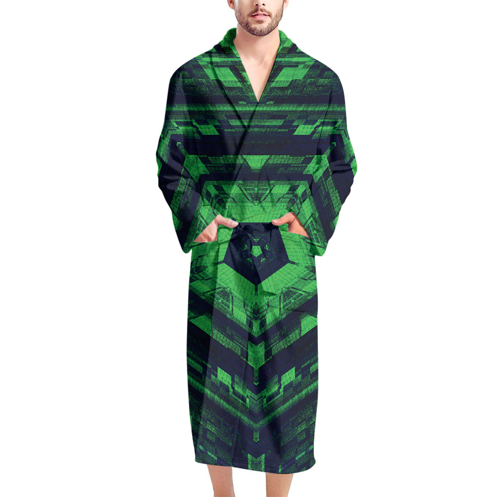 Dark Green Kaleidoscope Print Men's Bathrobe