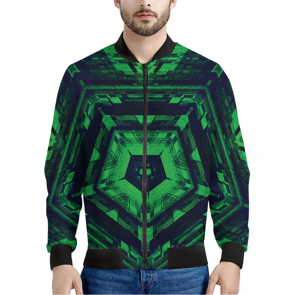 Dark Green Kaleidoscope Print Men's Bomber Jacket