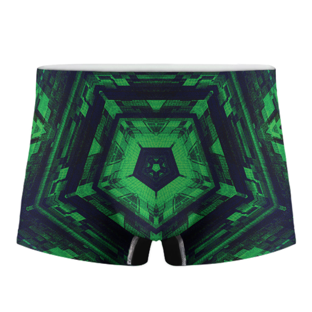 Dark Green Kaleidoscope Print Men's Boxer Briefs