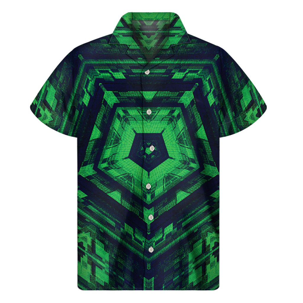 Dark Green Kaleidoscope Print Men's Short Sleeve Shirt