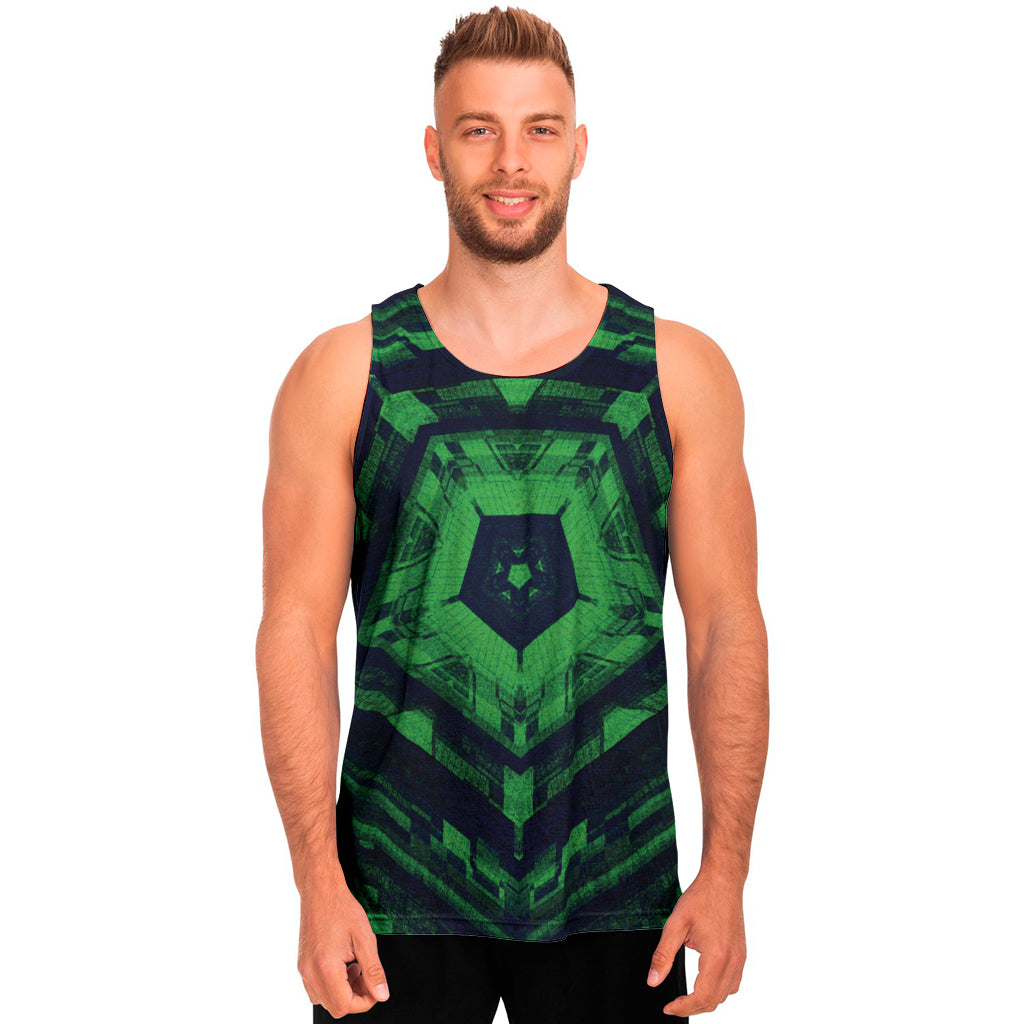 Dark Green Kaleidoscope Print Men's Tank Top