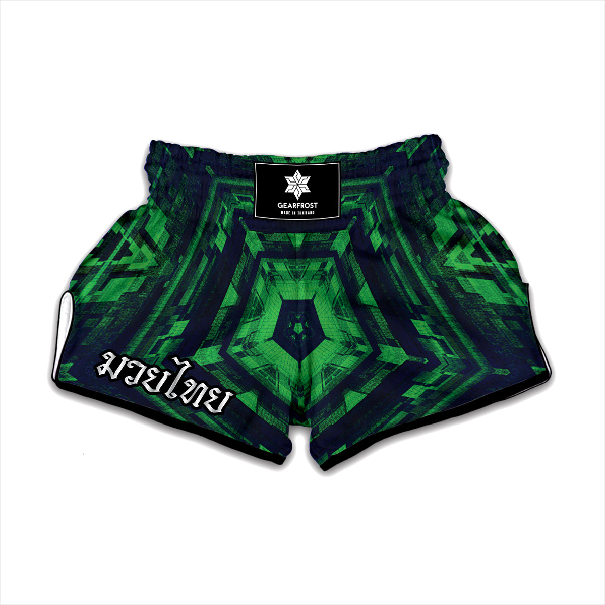 Dark Green Kaleidoscope Print Muay Thai Boxing Shorts