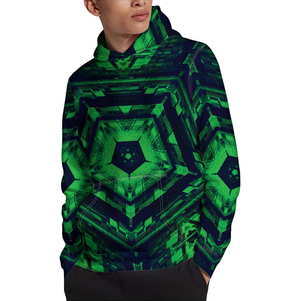 Dark Green Kaleidoscope Print Pullover Hoodie