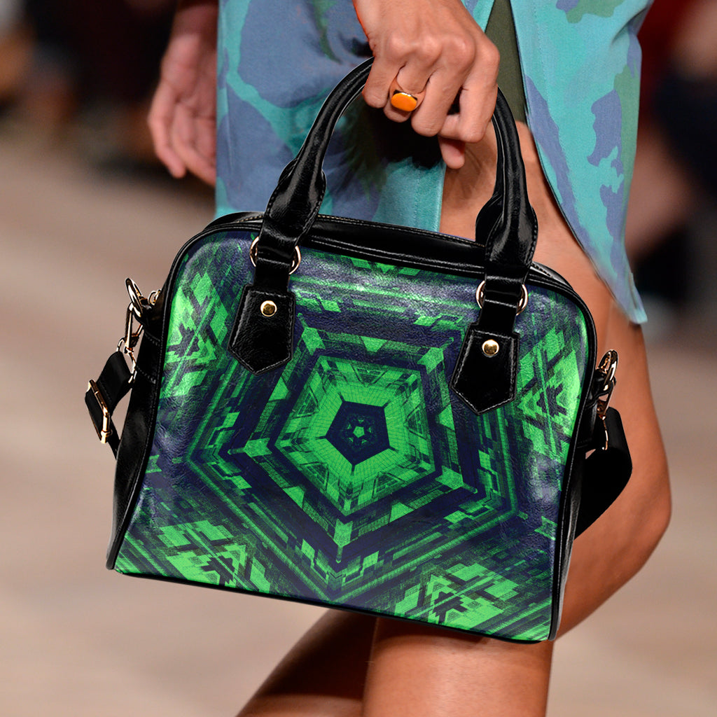 Dark Green Kaleidoscope Print Shoulder Handbag