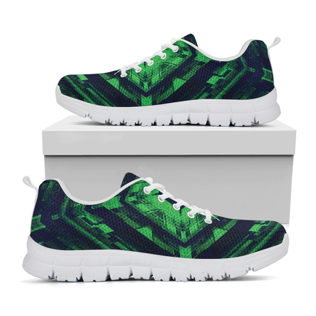 Dark Green Kaleidoscope Print White Sneakers