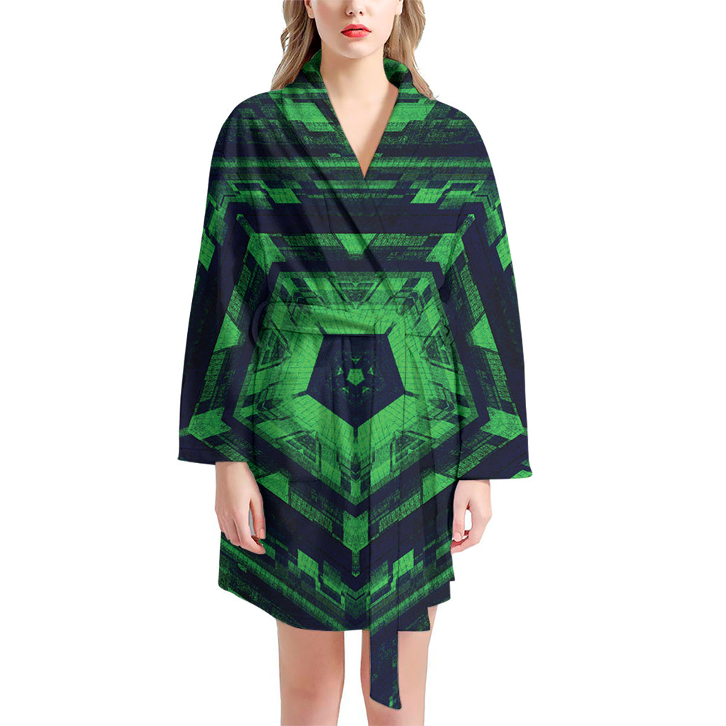 Dark Green Kaleidoscope Print Women's Bathrobe