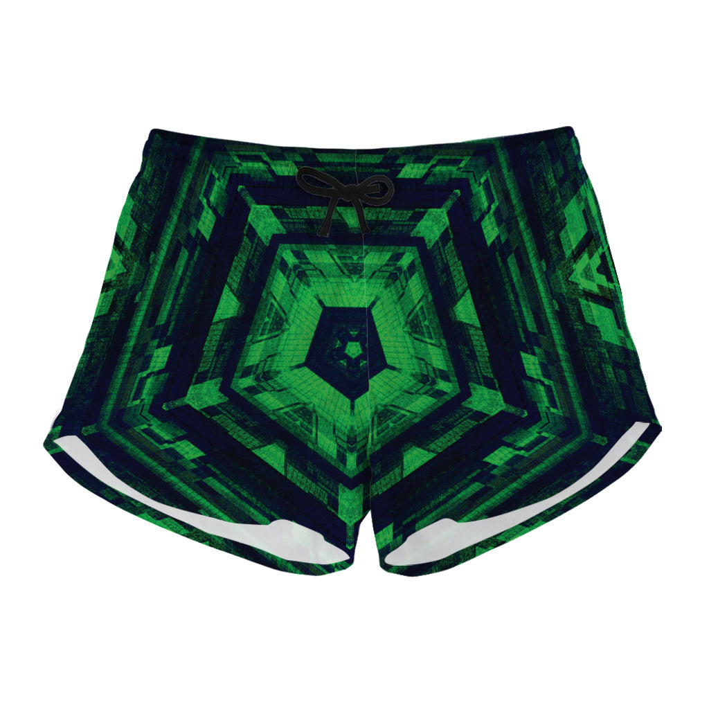 Dark Green Kaleidoscope Print Women's Shorts