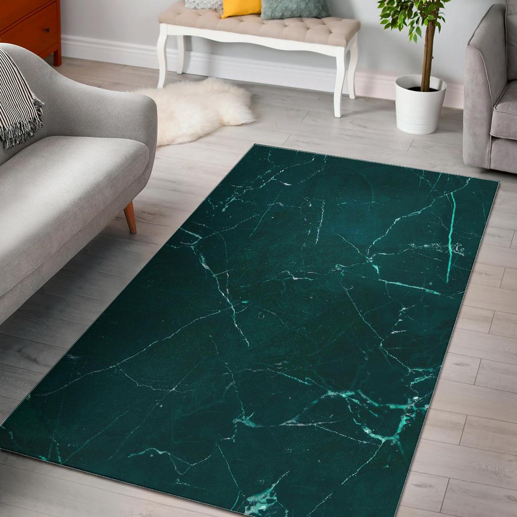 Dark Green Marble Print Area Rug