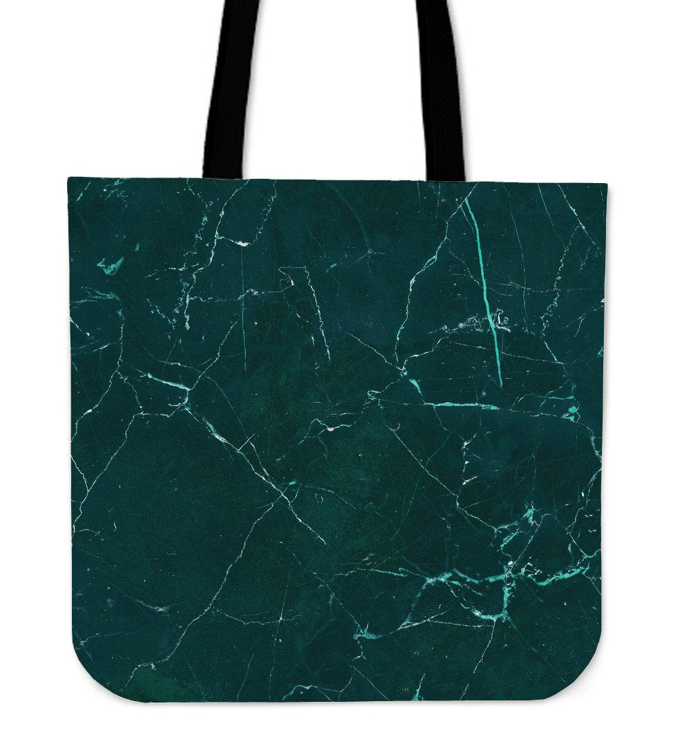 Dark Green Marble Print Canvas Tote Bag