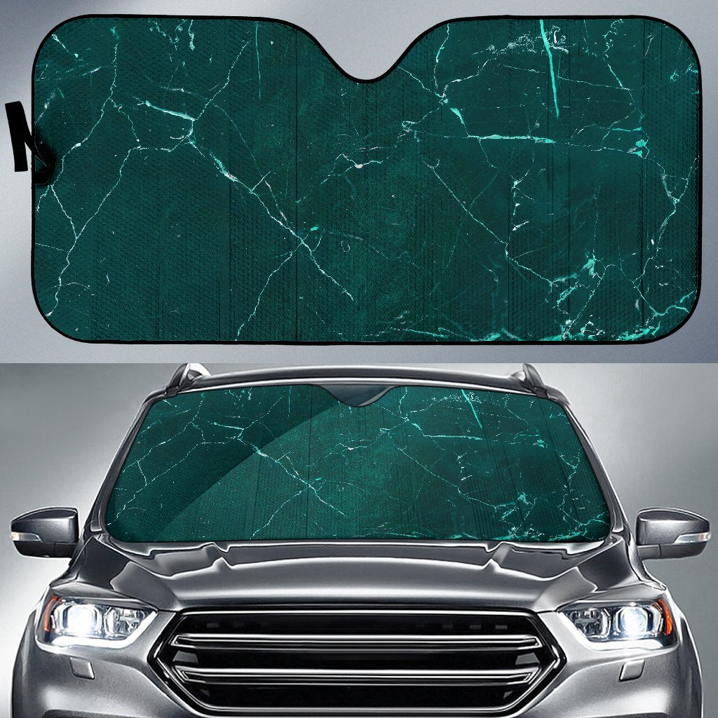 Dark Green Marble Print Car Sun Shade