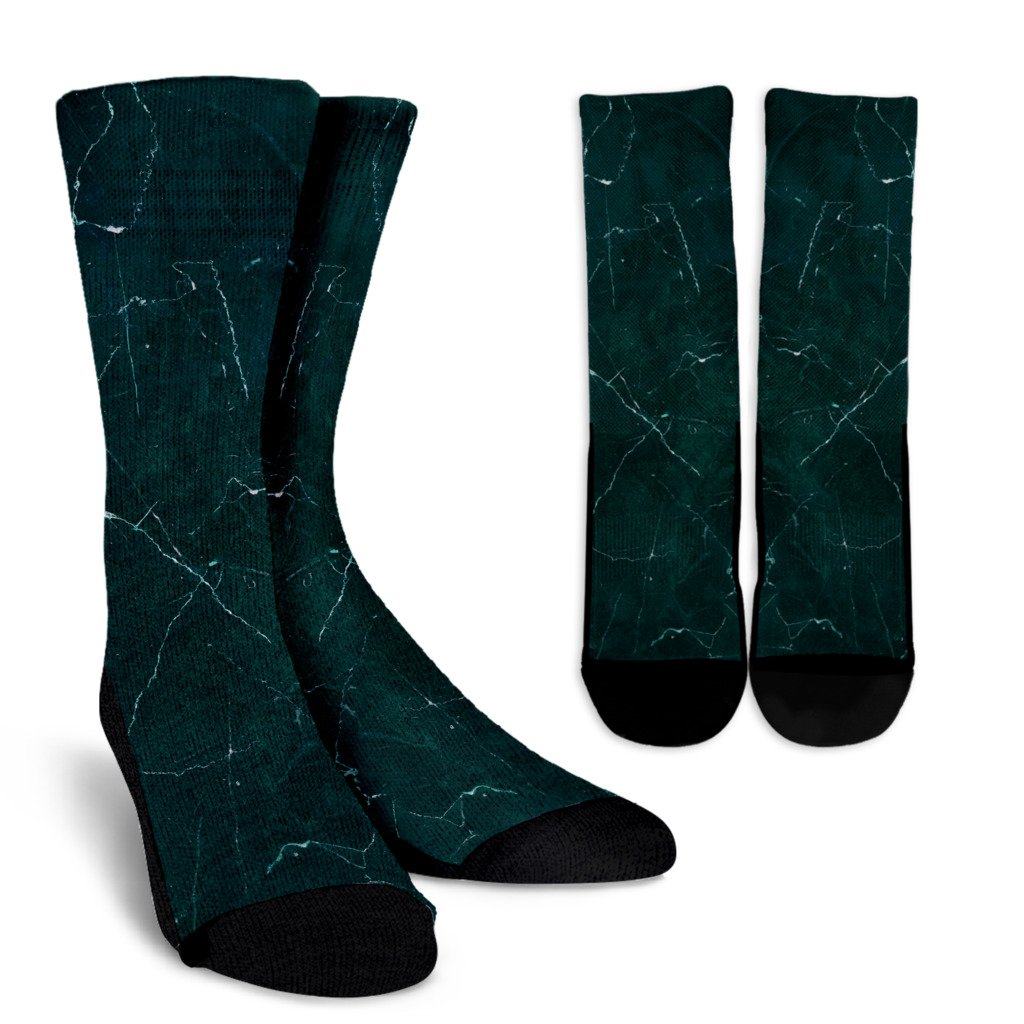 Dark Green Marble Print Crew Socks