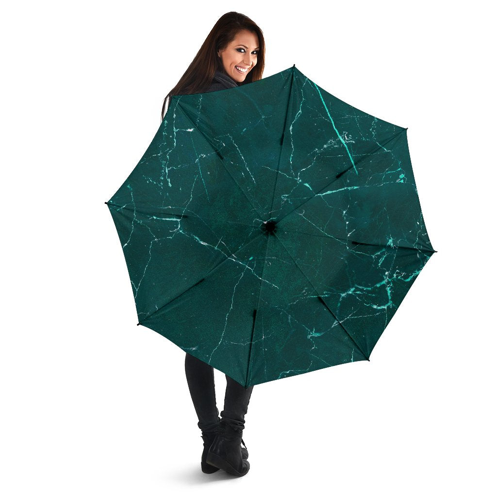 Dark Green Marble Print Foldable Umbrella