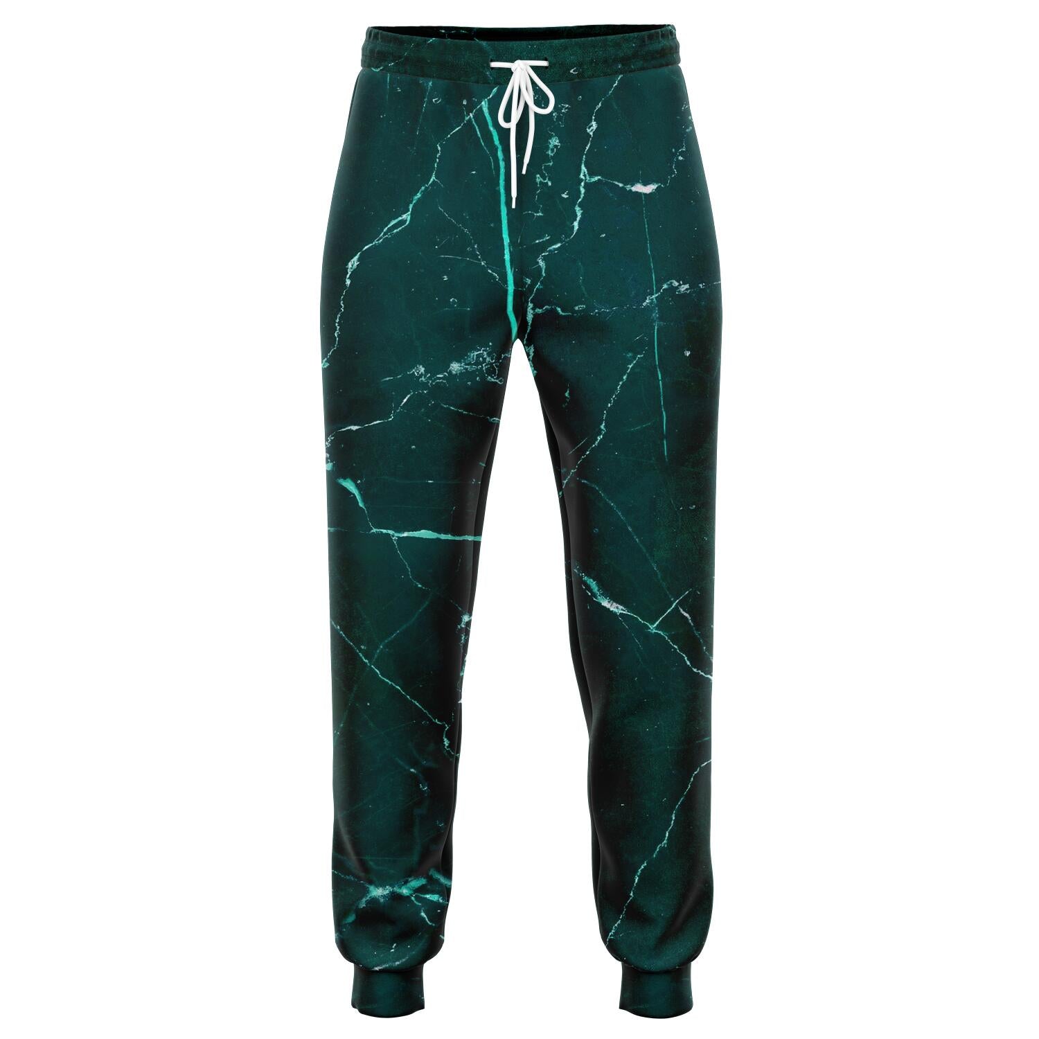 Dark Green Marble Print Jogger Pants