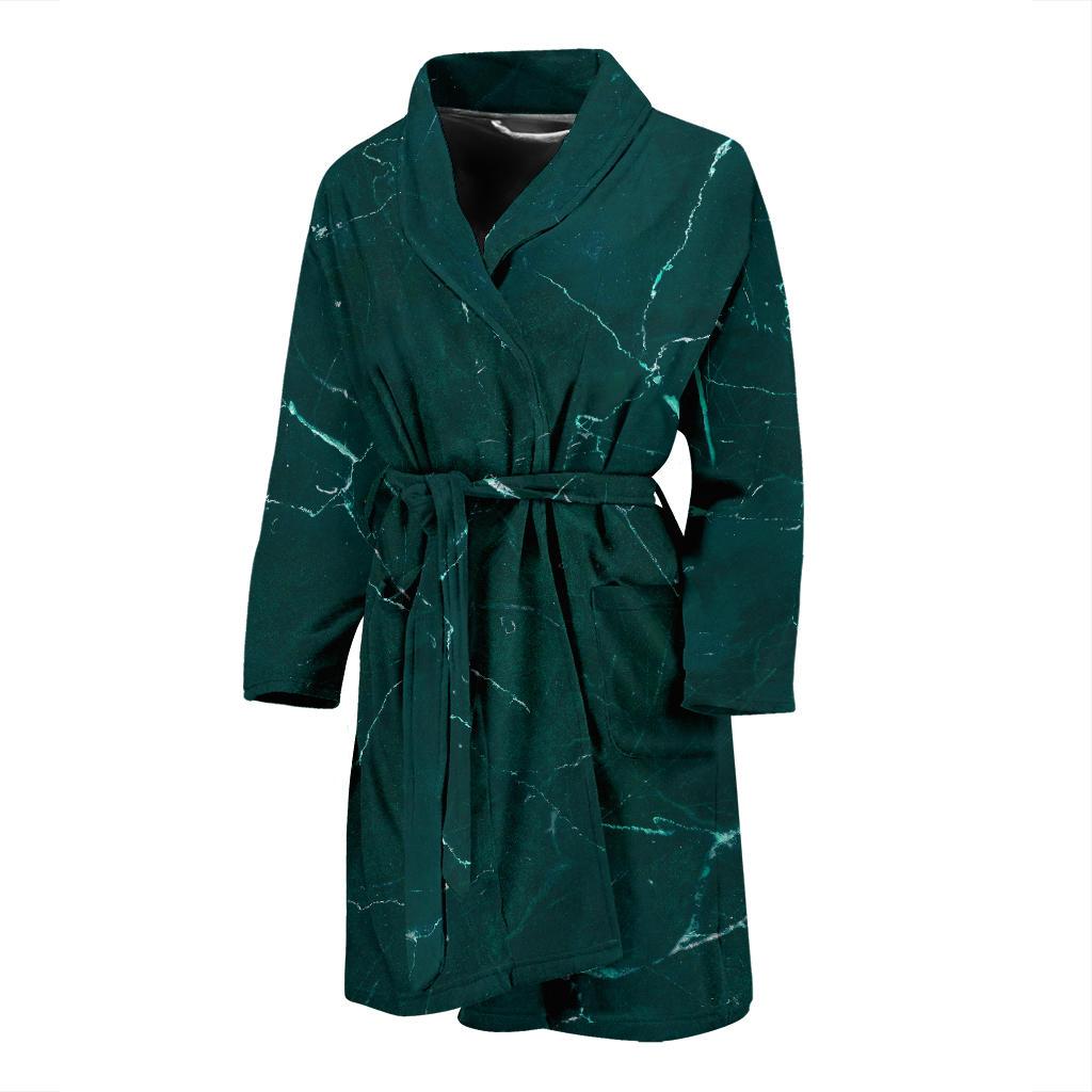 Dark Green Marble Print Men's Bathrobe